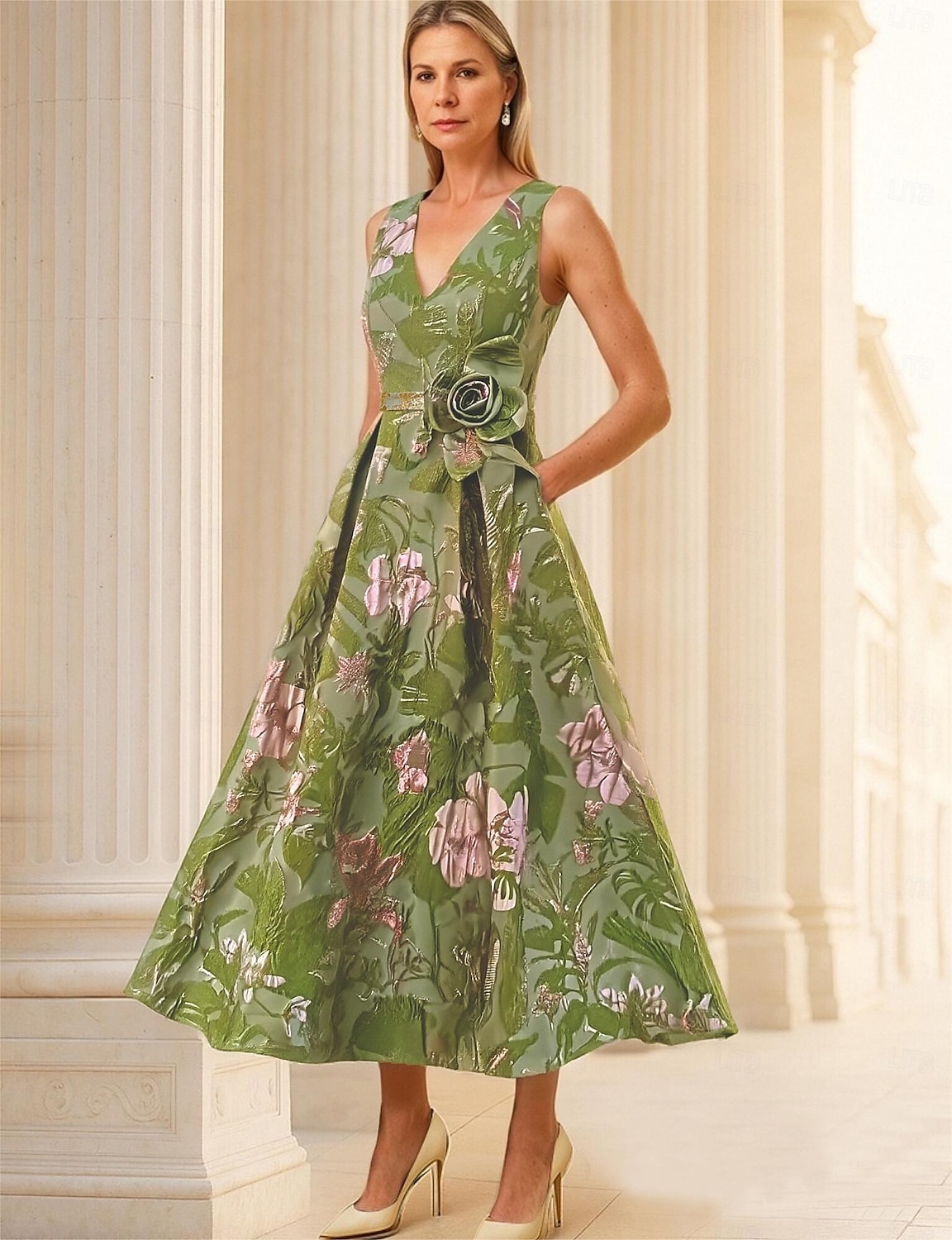 Linea ad A Lunghezza alla caviglia Abiti da Cocktail Abiti da festa Elegante Vintage Senza Maniche Scollo a V Matrimonio Formale Nylon con Tasca del 2026 a $176.39 –P1