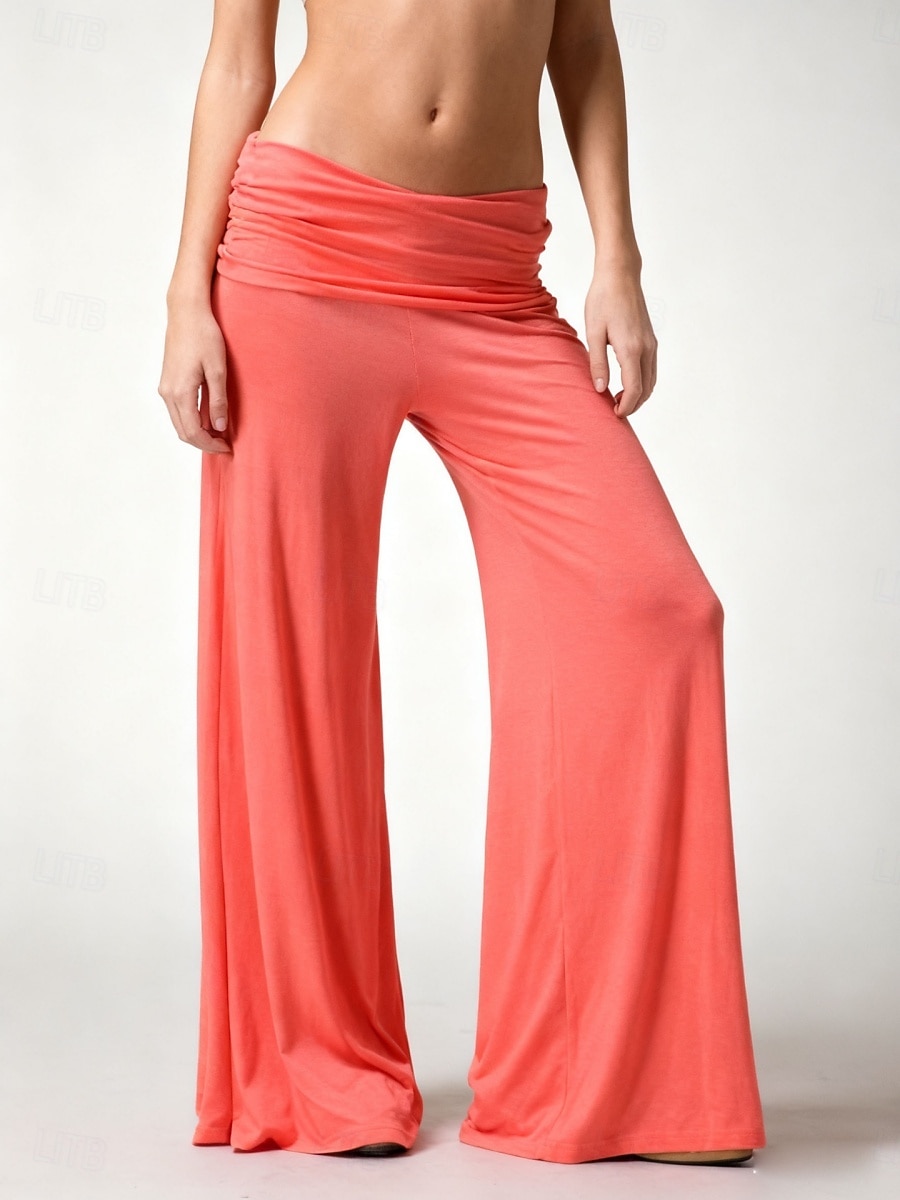 Mujer Perneras anchas Chinos Vacaciones Moda Ropa de calle Longitud total Alta cintura Plano Confortable Comodidad Suave Elástico Exterior Calle Naranja Verano Primavera Otoño Holgado 2026 - $24.99 –P1