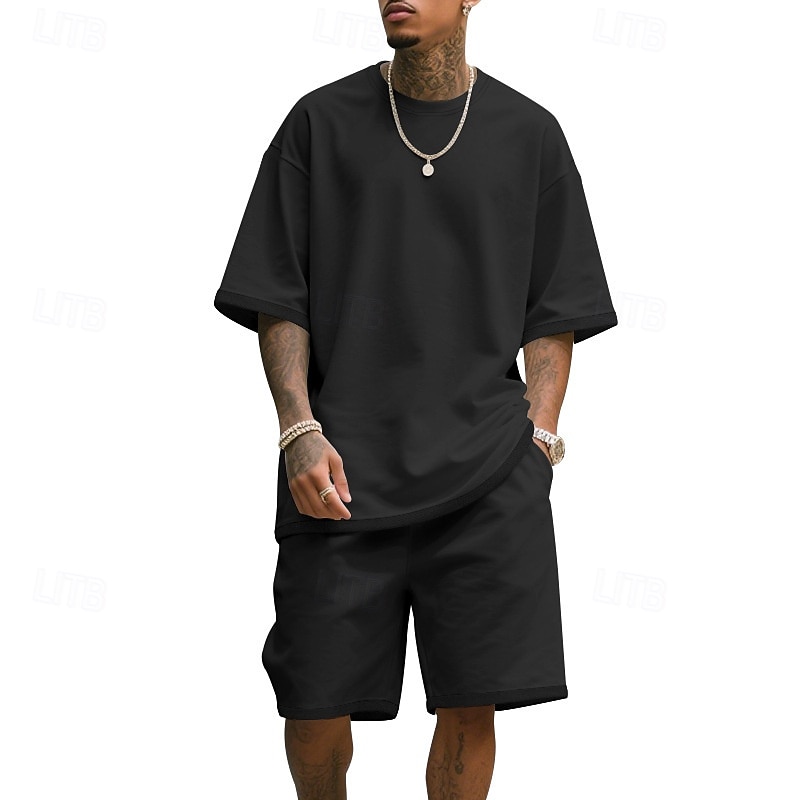 Męskie T-shirt Garnitury 2 sztuki stroje Koszulka i spodenki Krótki rękaw Półgolf Lato Równina Moda Codzienny 2-częściowa Codzienny Urlop Dzienne zużycie Zgniła zieleń Czarny Biały Top Tee dla 2026 - $31.99 –P8