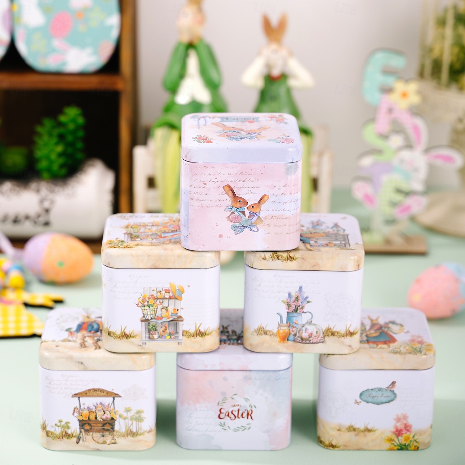 1 шт. жестяная коробка в виде пасхального кролика, металлическая подарочная коробка для конфет и печенья в виде кролика, декоративный контейнер для хранения пасхальных яиц, пустая коробка для упаковки 2026 - $9.99 –P2