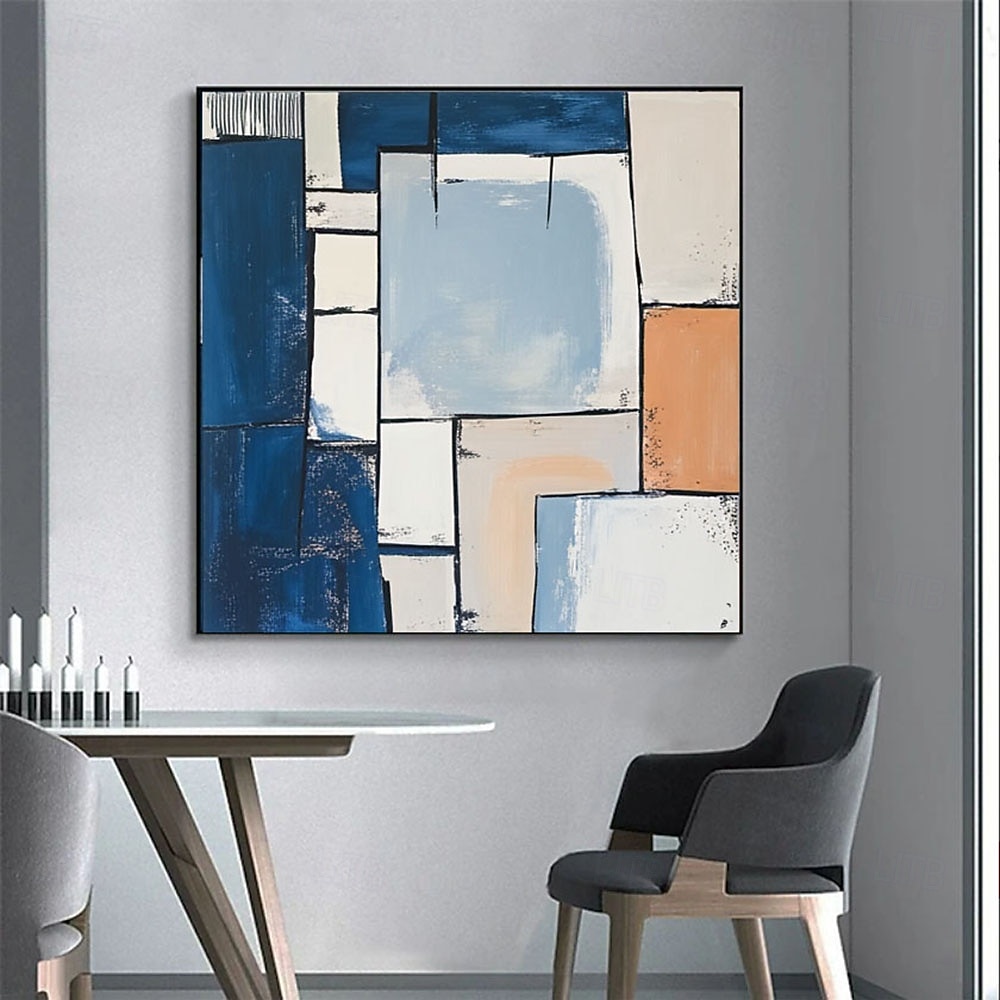 Handmade Abstract Blue Oil Painting Large Textured Canvas Art Modern ...