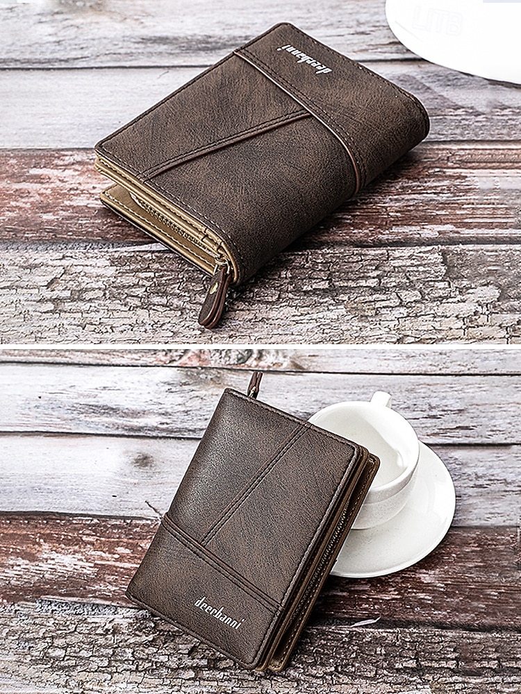 Portafoglio bifold da uomo in similpelle, opzioni multicolore, design multiscomparto di grande capacità con tasca portamonete con cerniera, porta carte sottile in stile casual per l'uso quotidiano e business casual del 2026 a $11.99 –P8