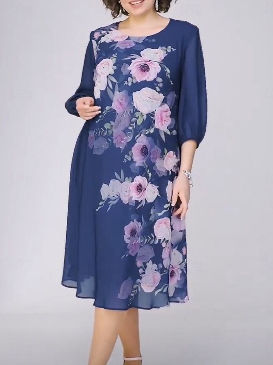Per donna Abito Midi Abito a Tubino Vacanza Casual All'aperto Uscire Vestibilità comoda Floreale Mezza Manica Girocollo Blu Blu chiaro Nero Estate Primavera Autunno del 2026 a $33.99 –P5