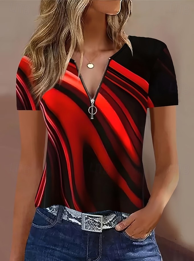 Damskie Podkoszulek Kolorowy blok Quarter Zip Graficzny Geometryczny Tropikalny Moda Hawajskie Krótki rękaw Półgolf Zwykłe topy Ślub na plaży Codzienny Sport Żółty Czerwony Lato Wiosna 2026 - $21.99 –P1