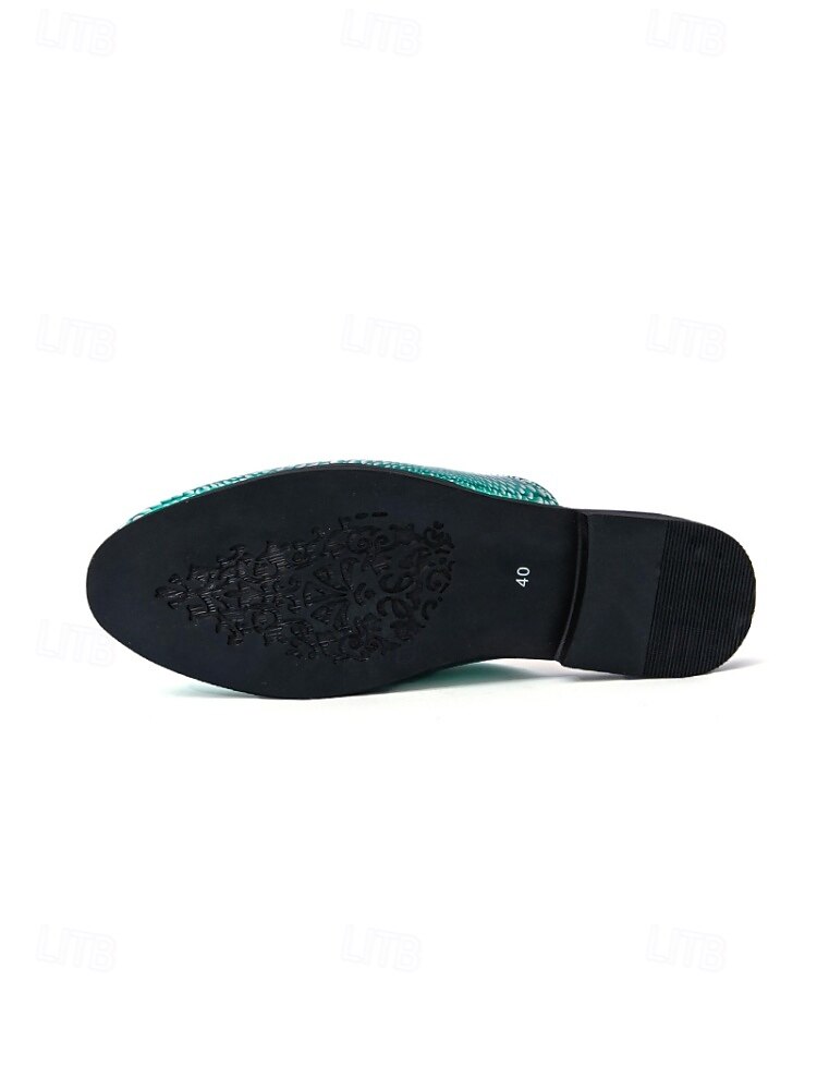 Men's Faux Leather Green Textured Slip-On Loafers, Elegant and Bold Wedding Shoes for Special Occasions 2026 - $46.99 –P11