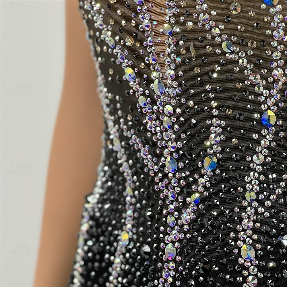 Figure Skating Dress Women's Ice Skating Dress Black Patchwork Asymmetric Hem Stretchy Training Competition Skating Wear Classic Crystal / Rhinestone Sleeveless Ice Skating Figure Skating 2026 - $367.69 –P5