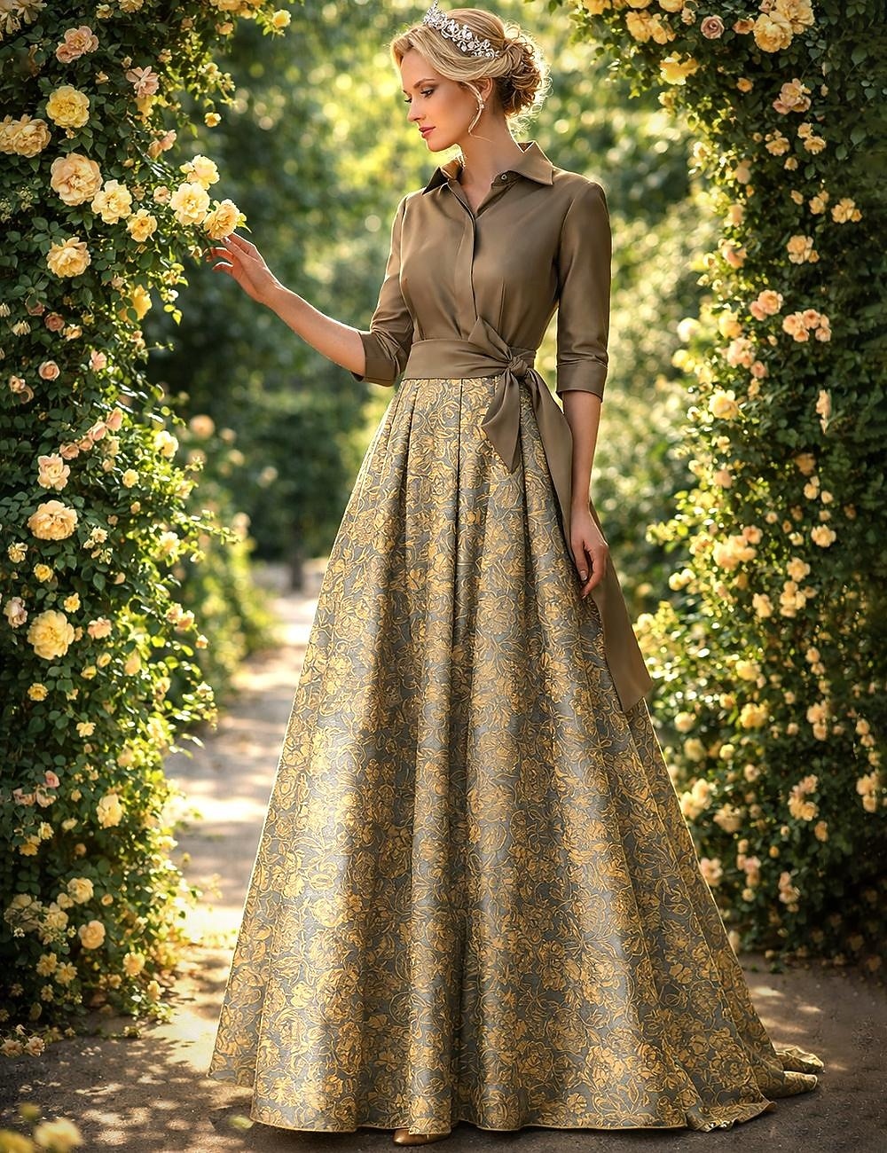 A-linja Kokopitkä Paitamekko Häävieraspuku Muodollinen mekko Morsiammen äidin asu Pitkähihainen Paitapuserokaula-aukko Tyylikäs Vintage Häät Muodollinen Nylon kanssa Kukkapainatus Rusetti(rusetit 2026 - $186.99 –P3