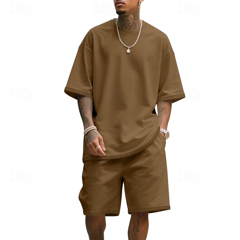 Męskie T-shirt Garnitury 2 sztuki stroje Koszulka i spodenki Krótki rękaw Półgolf Lato Równina Moda Codzienny 2-częściowa Codzienny Urlop Dzienne zużycie Zgniła zieleń Czarny Biały Top Tee dla 2026 - $31.99 –P16