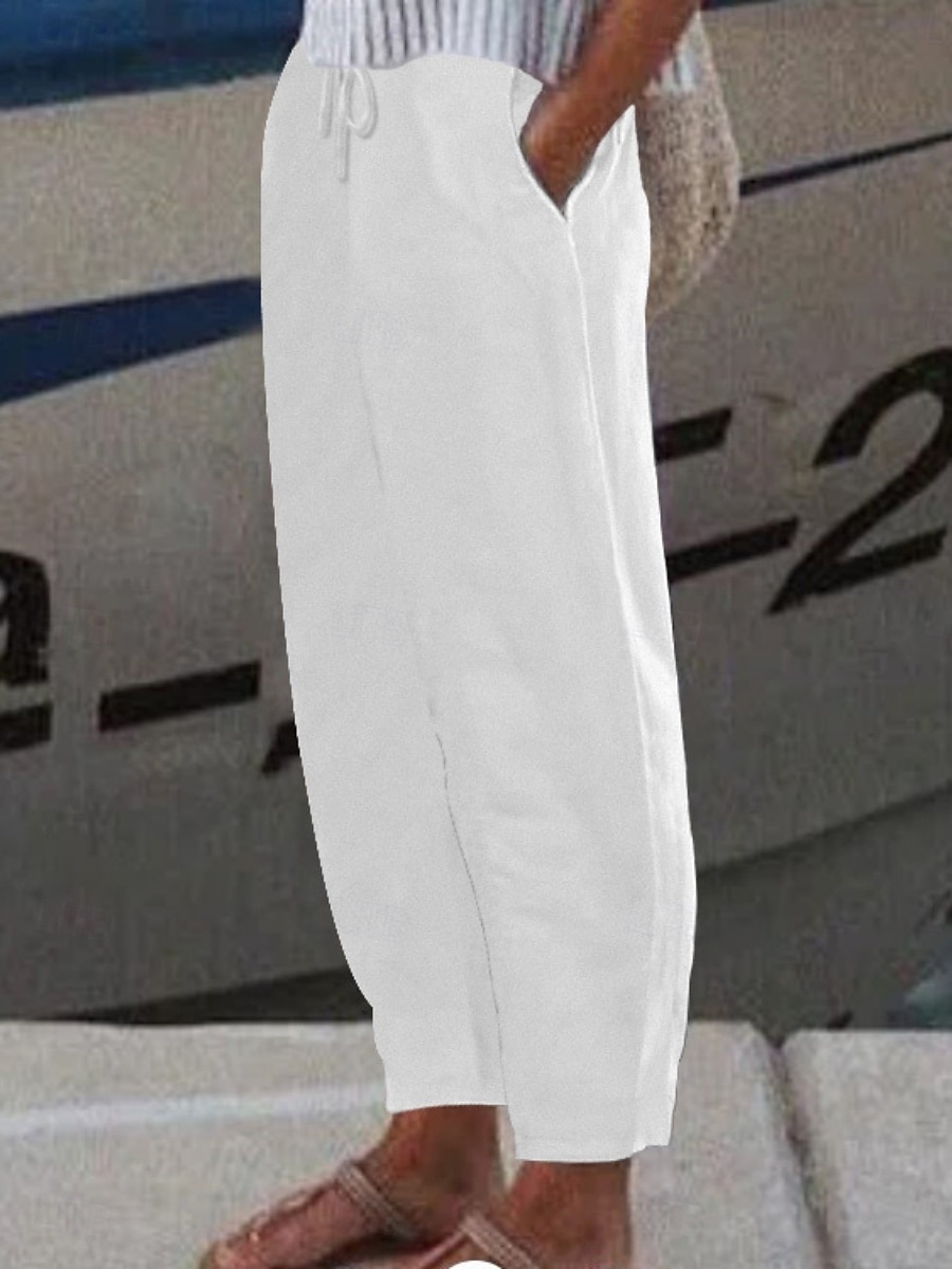 Femmes Chinos Pantalon d'été Droit Mode Streetwear Occasionnel Longueur complète Taille haute Uni Avec Poches Ceinture Élastique Confortable Confort Doux Élastique Extérieur Vacances Rue Bleu Noir de 2026 ? $18.99 –P1