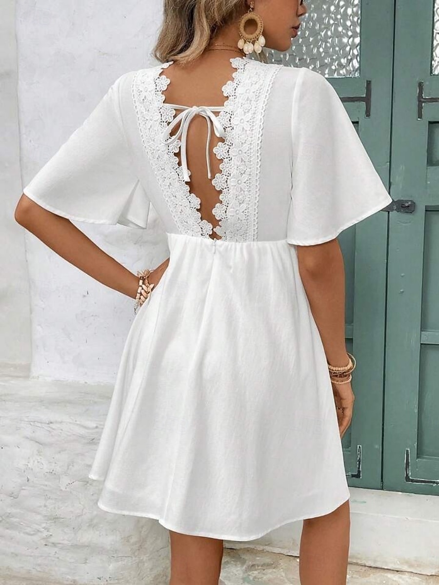 Per donna Mini Abito Abito in Pizzo Abito Bianco Elegante Moda Moderno All'aperto Vacanza Uscire Vestibilità regolare Semplice Manica Corta Scollo a V Nero Bianco Estate Primavera del 2026 a $25.99 –P2