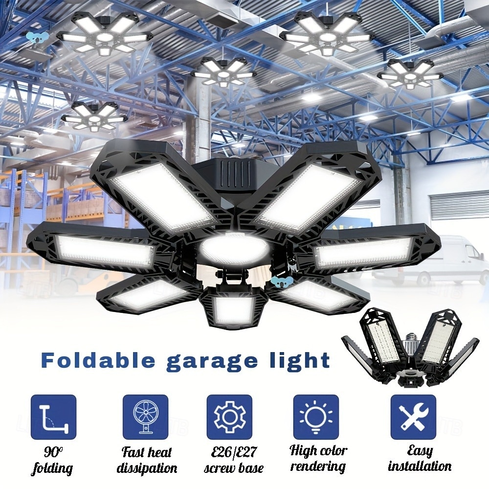 Lâmpada LED para garagem com faixa de iluminação de teto de alto brilho 6500k, 7+1 painéis deformáveis, adequada para porão, celeiro, lavanderia e áreas de armazenamento. de 2026 por $26.99 –P2