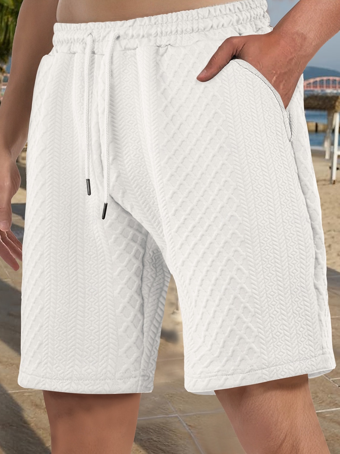 Herr Shorts Casual shorts Jacquard Slät Strukturerad Komfort Andningsfunktion Över Knät Ledigt Utomhus Strand Semester Mode Ljusgrå Microelastisk 2026 - $18.99 –P2