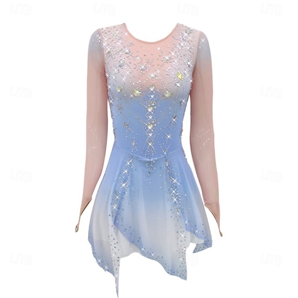 Abito da pattinaggio artistico Ragazze Pattinaggio sul ghiaccio Vestito Azzurro cielo Patchwork Orlo asimmetrico Elasticizzato Allenamento Competizione Vestiti da pattinaggio sul ghiaccio Classico del 2026 a $224.19 –P2