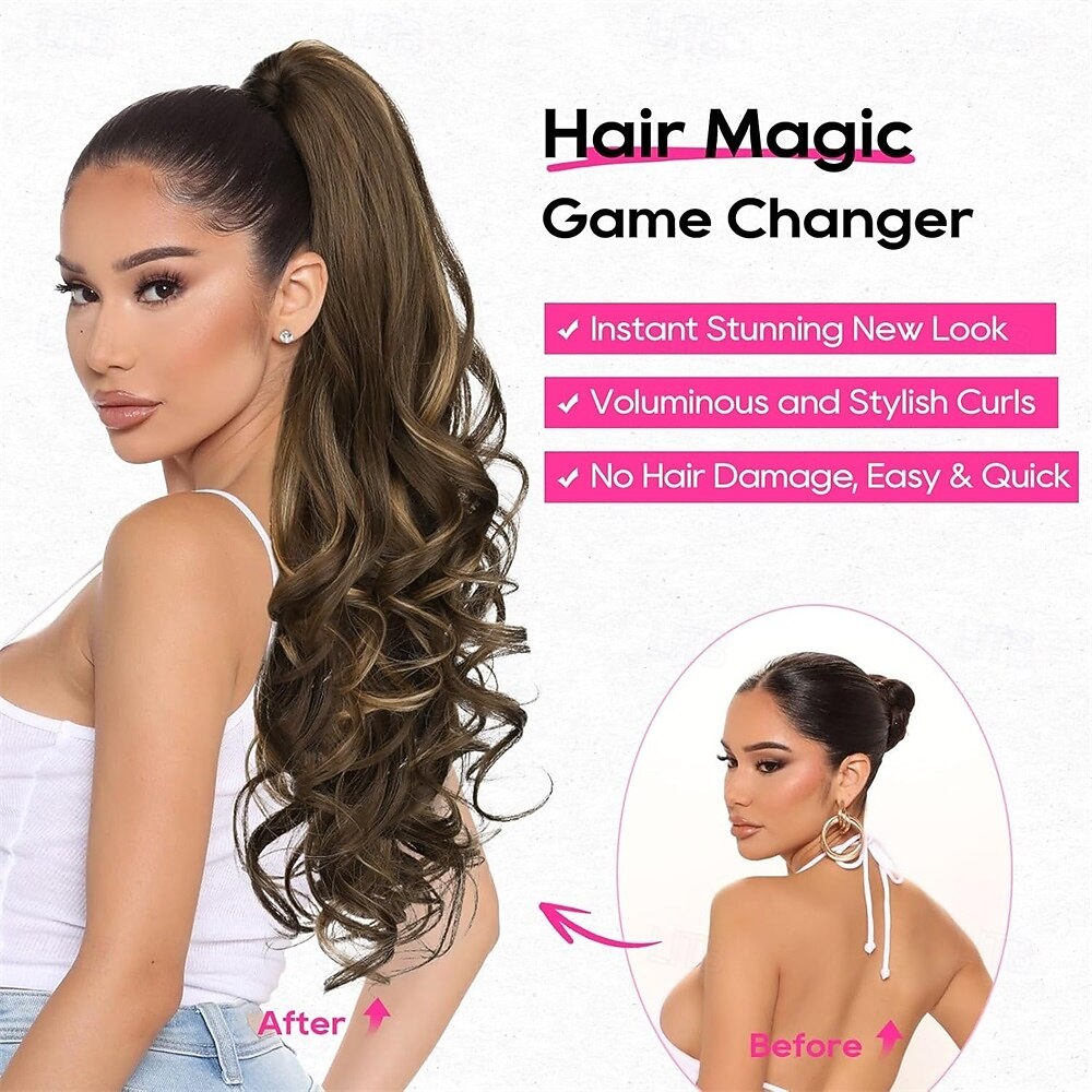 Ponytail Extension, 26 Inch Drawstring Ponytail Extension Long Curly Wavy Pony Tails Hair Extensions Synthetic Clip in Ponytail Hairpiece for Women, Dark Chocolate Brown with Highlights 26 Inch 2026 - $22.99 –P2