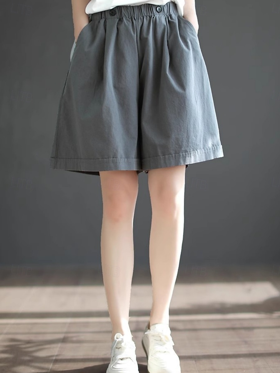 Dame Imitert bomullslin kinesisk Shorts Sommershorts Ferie Mote Gatemote Full lengde Høy Midje عادي Lomme Elastisk midje comfy Komfort Myk Elastisk utendørs Gate Aprikos Svart Grønn Kakifarget Sommer 2026 - $19.99 –P12