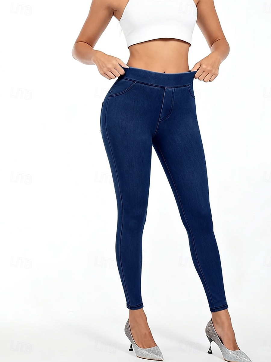 Dámské Džíny Legíny Jeggings prázdniny Šik ven Na běžné nošení Plná délka Středně vysoký pas Bez vzoru Kapsy Elastický pas Pohodlný Vysoká pružnost Denní Domů Venkovní Námořnická modř Jaro Podzim 2026 - $24.99 –P4