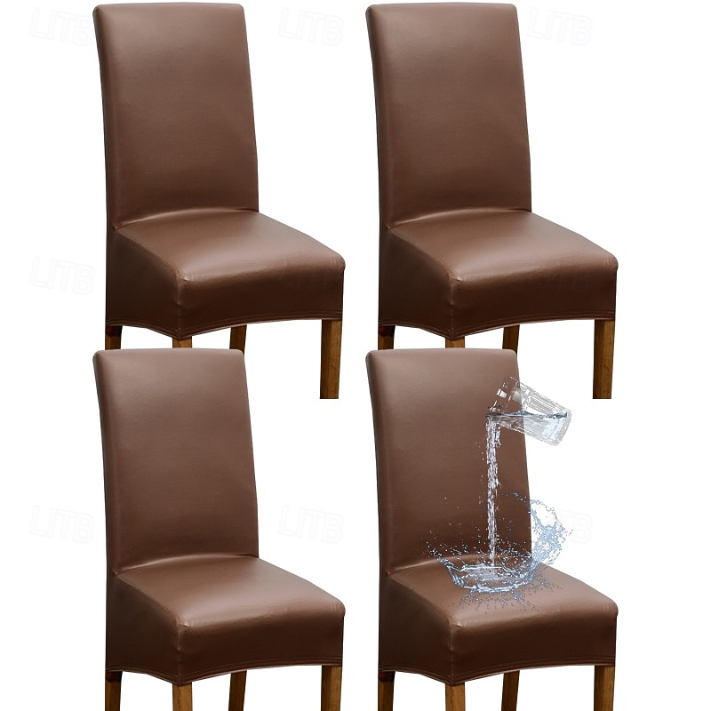 Conjunto de 4 capas 100% impermeáveis para cadeiras de jantar, pretas, elásticas, em couro PU, com elástico para proteger o assento de cadeiras de encosto alto, ideais para sala de jantar e de 2026 por $53.99 –P2