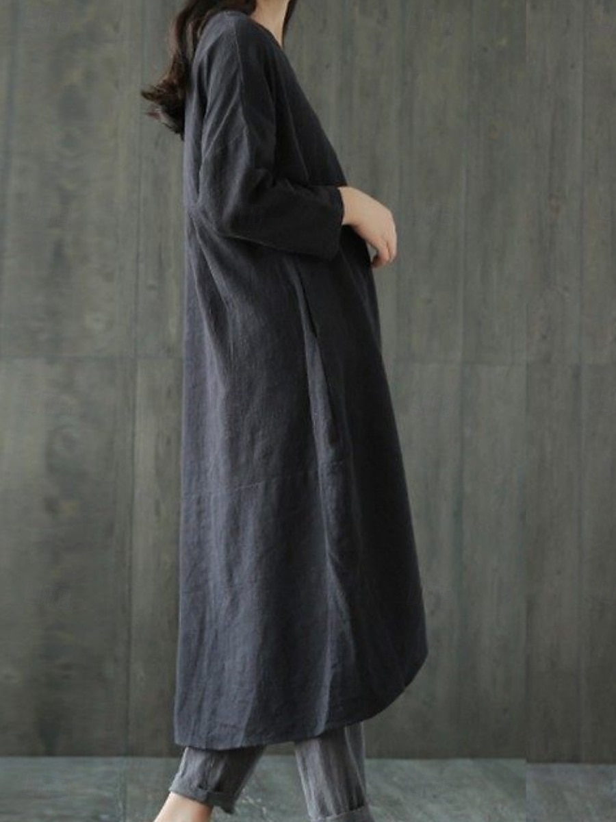Women's Midi Dress Shift Dress Casual Daily Loose Fit Plain 3/4 Length Sleeve Crew Neck Black Green Gray Summer Fall Autumn 2026 - $24.99 –P5