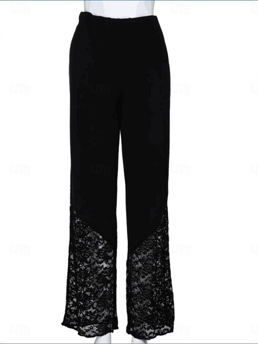 Women's Culottes Wide Leg Wide Leg Trousers Pants Trousers Vacation Fashion Streetwear Full Length High Waist Plain Lace Elastic Waist Comfort Comfortable Micro-elastic Stretchy Daily Vacation Formal 2026 - $17.99 –P4