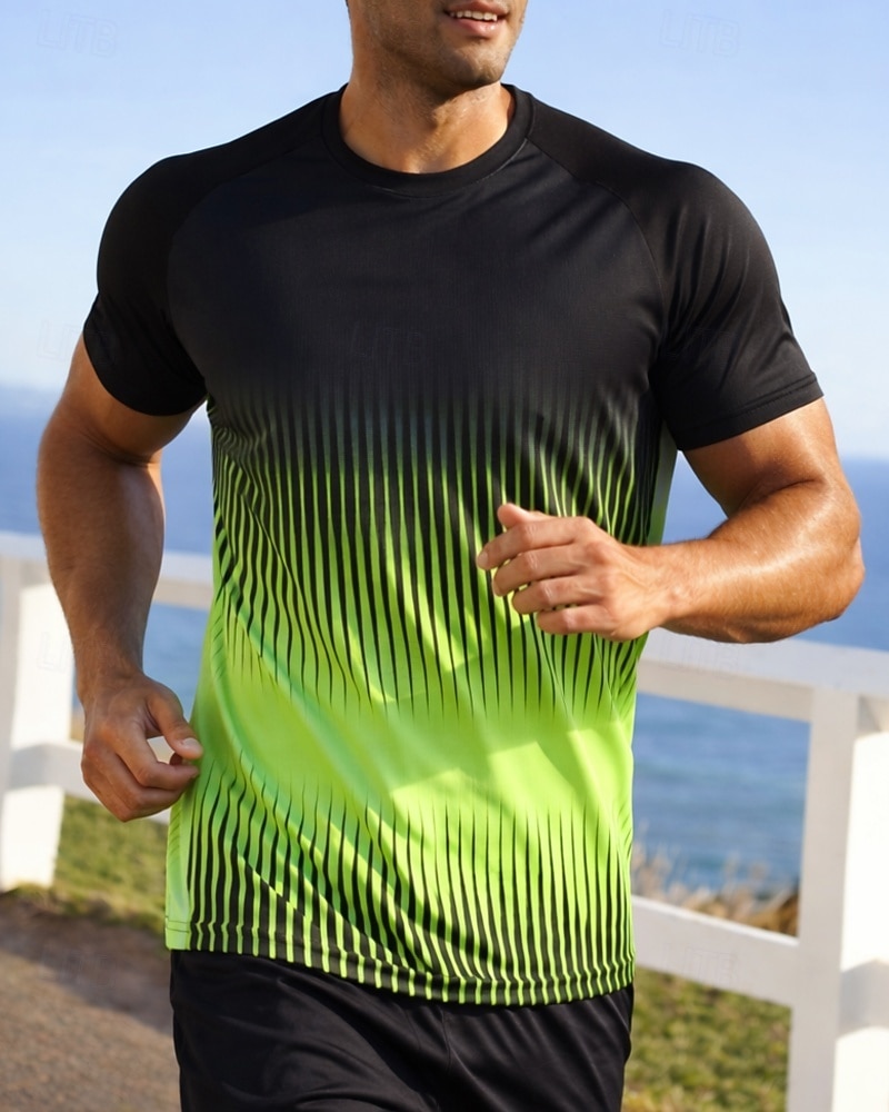 Муж. Градиент Полоски Футболка для бега Компрессионная футболка Спортивная рубашка Спортивный топ Лето С короткими рукавами Быстровысыхающий Влагоотводящие Дышащий 2026 - $15.49 –P3