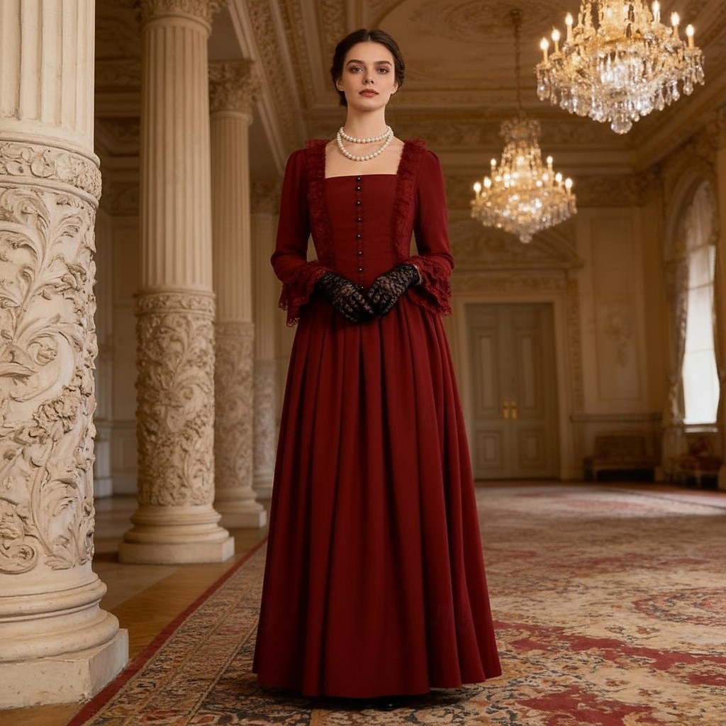 Viktoria Tarzı Středověké Renesanční Šaty Fancy kostým Plesové Dlouhé rukávy Královský oděv Hranatý Maškarní kostým Dámské Fantazie předvečer Všech svatých Karneval Výkon LARP Ren Faire Dospělé Šaty 2026 - $65.99 –P10