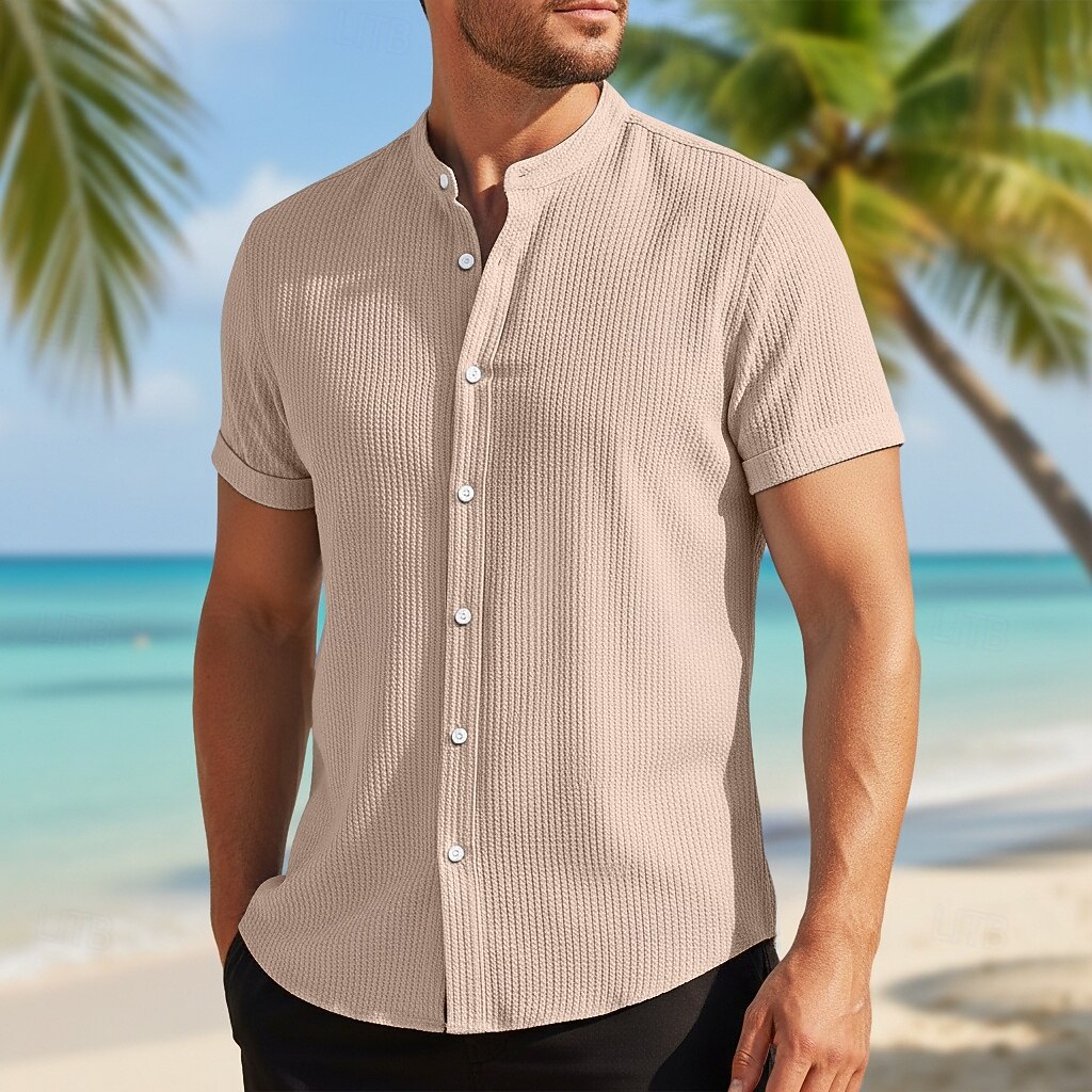 Men's Shirt Summer Shirt Beach Wear Corduroy Shirt Navy Blue Short Sleeve Plain Stand Collar Mandarin Collar Henley Casual Daily Clothing Apparel Fashion Casual Comfortable Smart Casual 2026 - E£1355.38 –P5