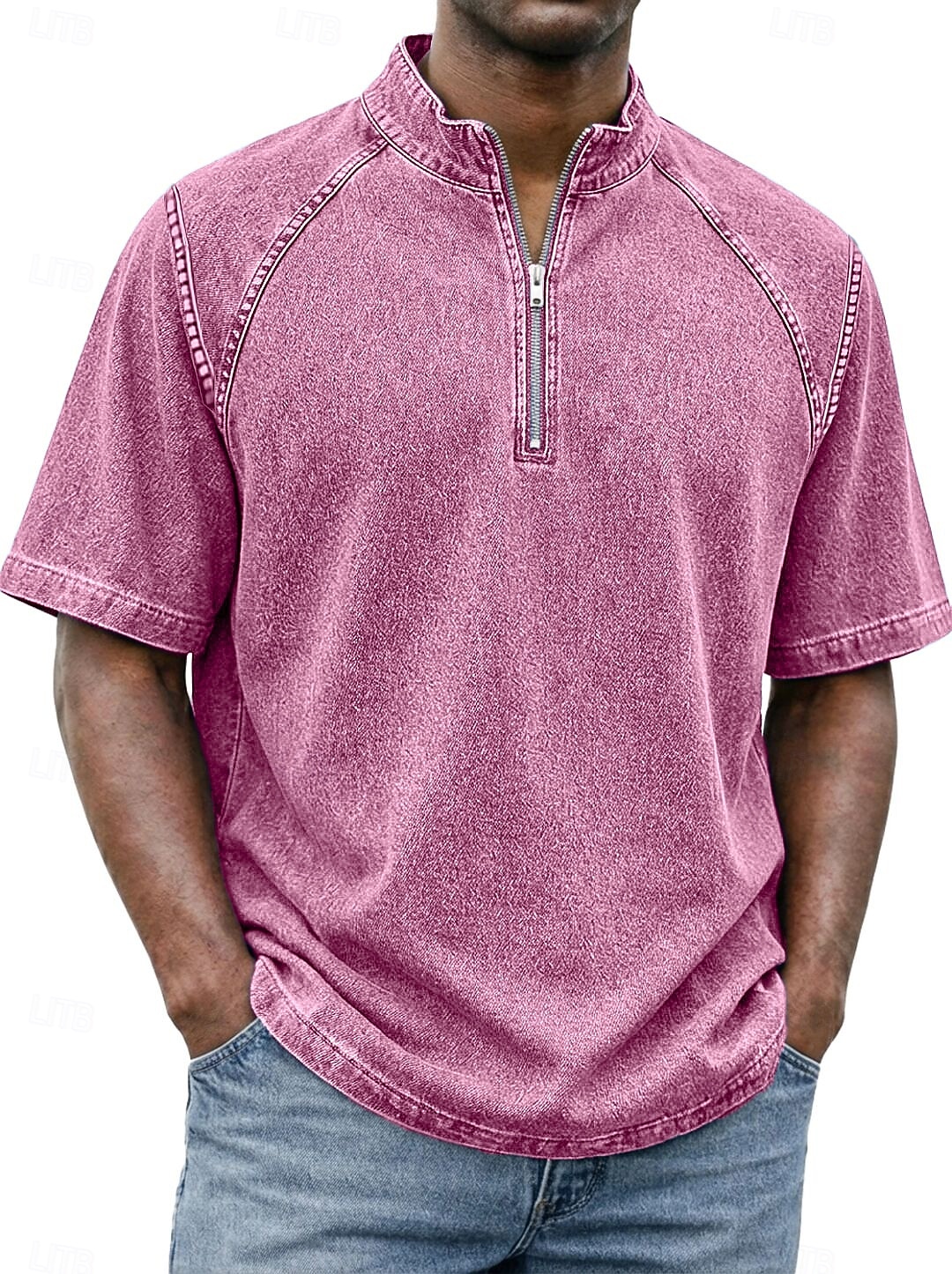 SoftFade™ Pánská košile 100% bavlna s kyselinovým praním tričko krátký rukáv stojáček léto jaro jednobarevný texturovaný vintage streetwear ležérní zipová vybledlá základní ležérní domácí ulice 2026 - $32.99 –P11