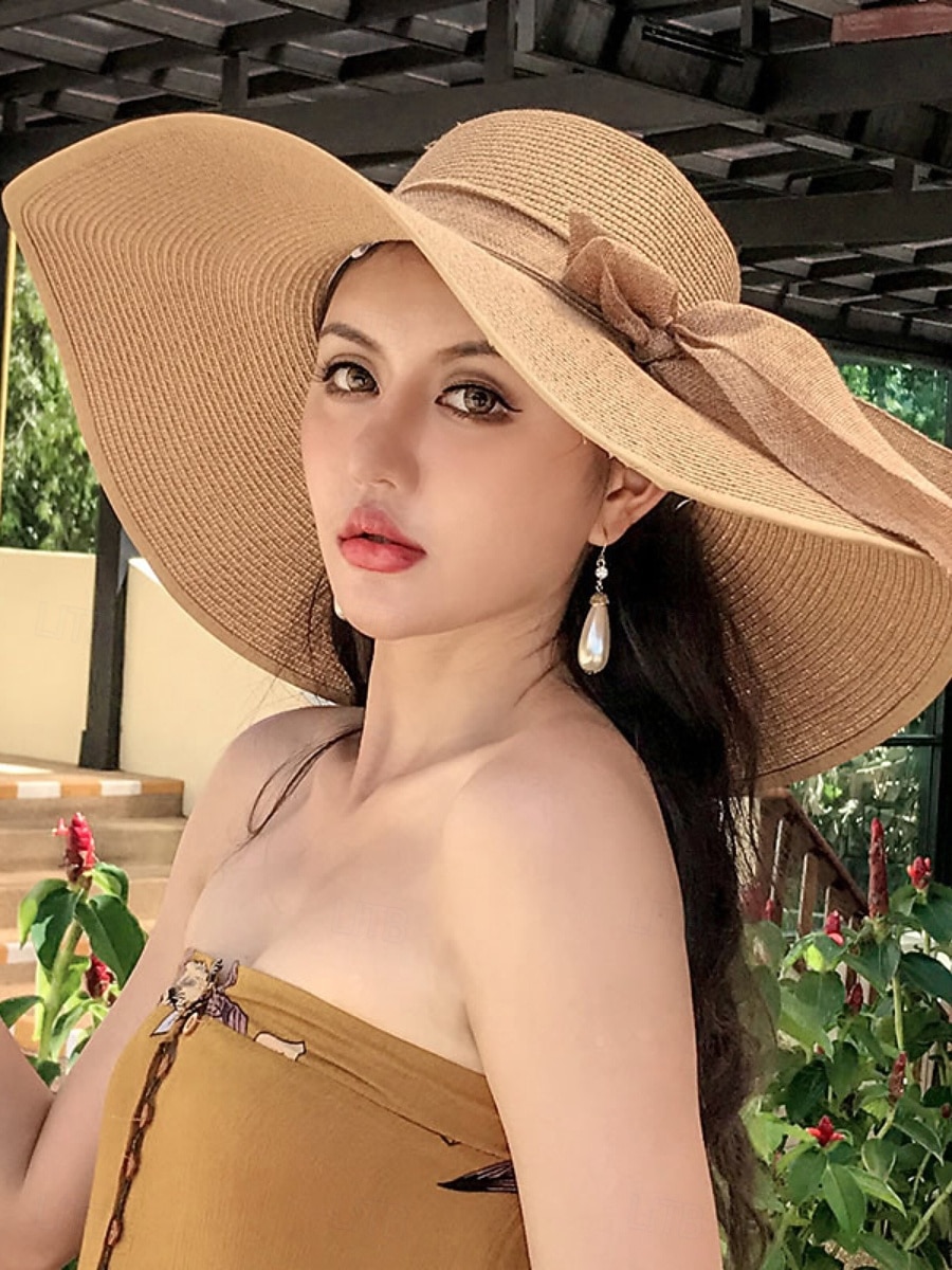 Dame Hatt Solhatt Solbeskyttelse Strand Gate Helg Skjøte Strikket Ren farge 2026 - $5.99 –P3