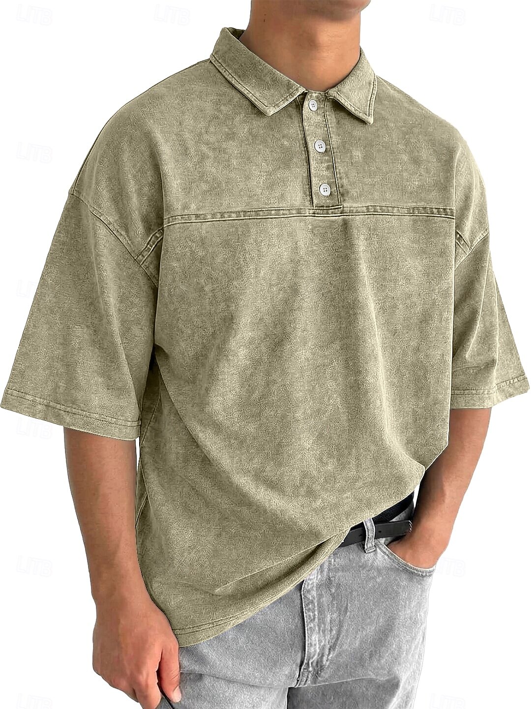 SoftFade™ Heren Zuurwas Shirt Katoen Polo Shirt Casual Zakelijk Ribbel Polo Kraag Korte Mouwen Mode Basic Effen Kleur Kleurblokken Knopen Gewassen Lente  Herfst Loose Fit Zwart Marineblauw 2026 - $31.99 –P6