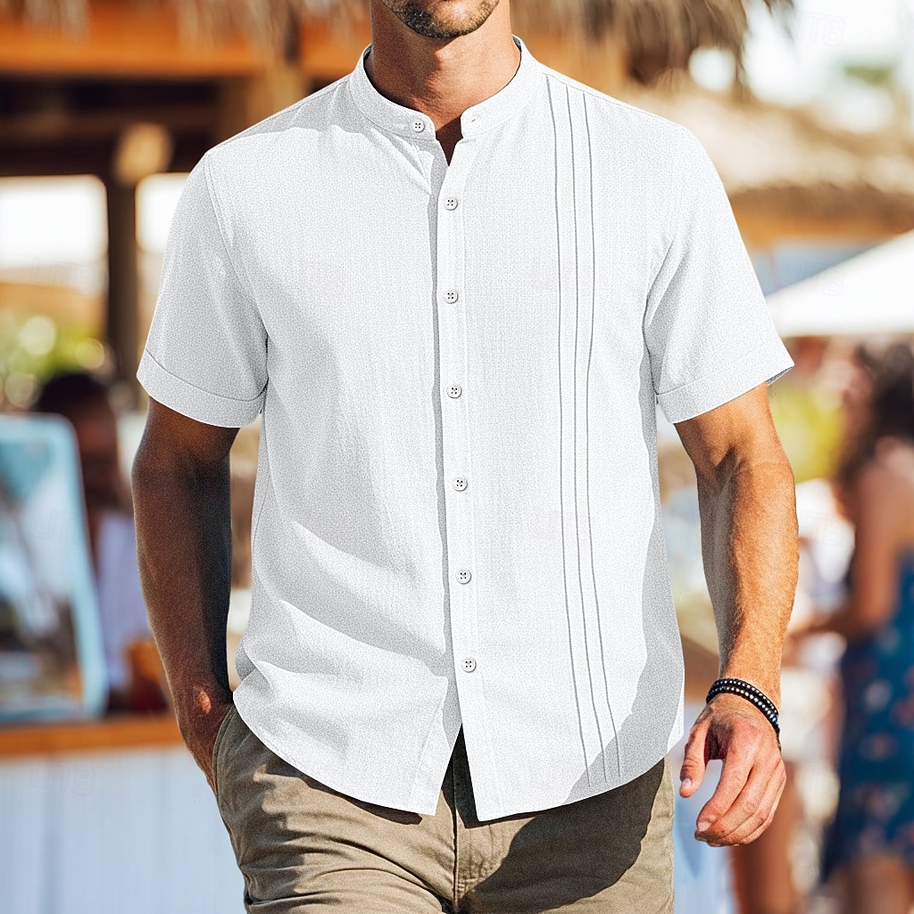 Per uomo Camicia Camicia di lino Camicia popover Camicia Estiva Abbigliamento da spiaggia Camicia con colletto alla coreana Semplice Casuale Quotidiano Nero Bianco Cachi Manica Corta Collo alla del 2026 a $25.99 –P4