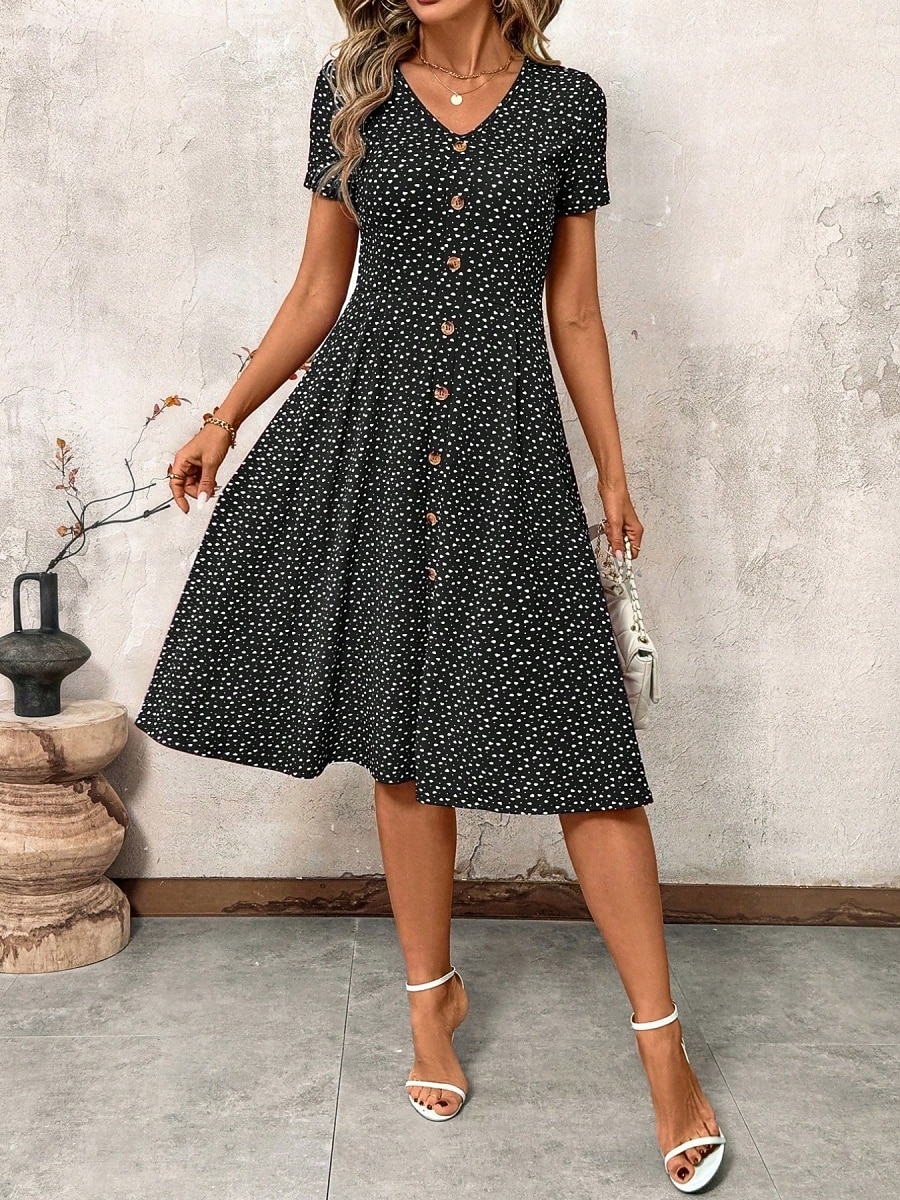Per donna Abito Midi Abito a trapezio Vacanza Casual All'aperto Uscire Vestibilità regolare A Pois Manica Corta Scollo a V blu navy Nero Rosso Verde Estate Primavera del 2026 a $27.99 –P6