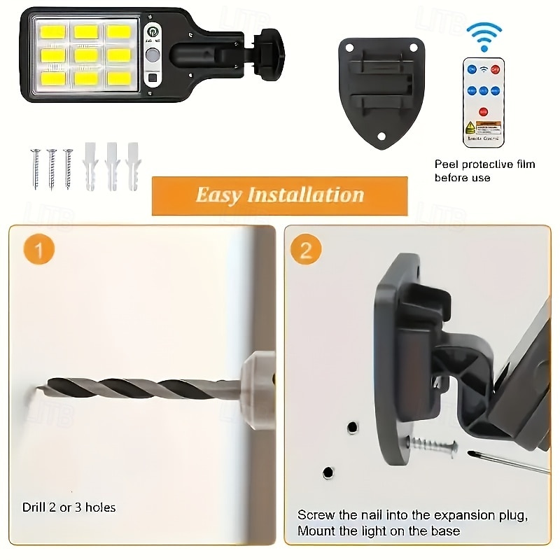 Verpakkingen van 4/8 stuks LED-wandlampen op zonne-energie met bewegingssensor, 108 COB-leds, inclusief afstandsbediening, voor tuin, erf, garage, pad, boerderij, straatverlichting, waterdichte 2026 - $46.99 –P9