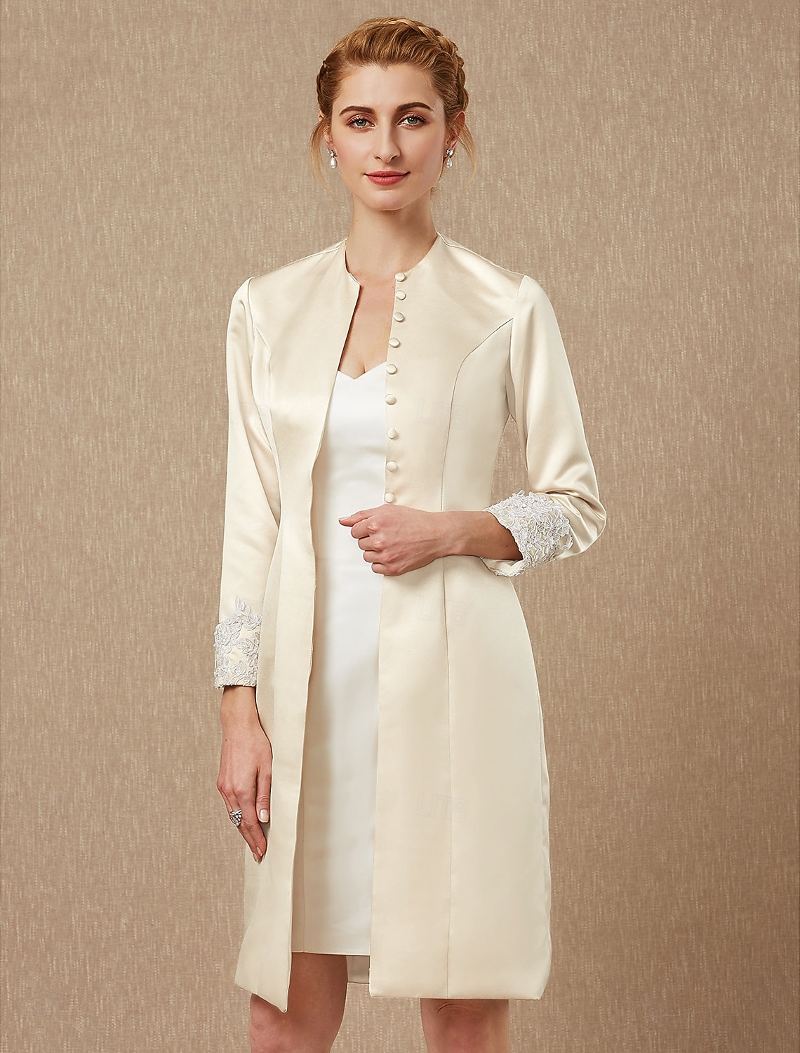 كم طويل معاطف / جواكيت دانتيل / ساتان زفاف / حفل / مساء مشد نسائي مع دانتيل / زينة / زر 2026 - $60.99 –P10