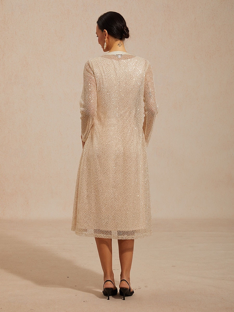 2026年 女性用 ジャケット スパンコール レース メッシュ エレガント 日常 レディース 長袖 クルーネック 日常 結婚式のゲスト シャンパン 夏 春 秋  コレクション – $81.99 –P2