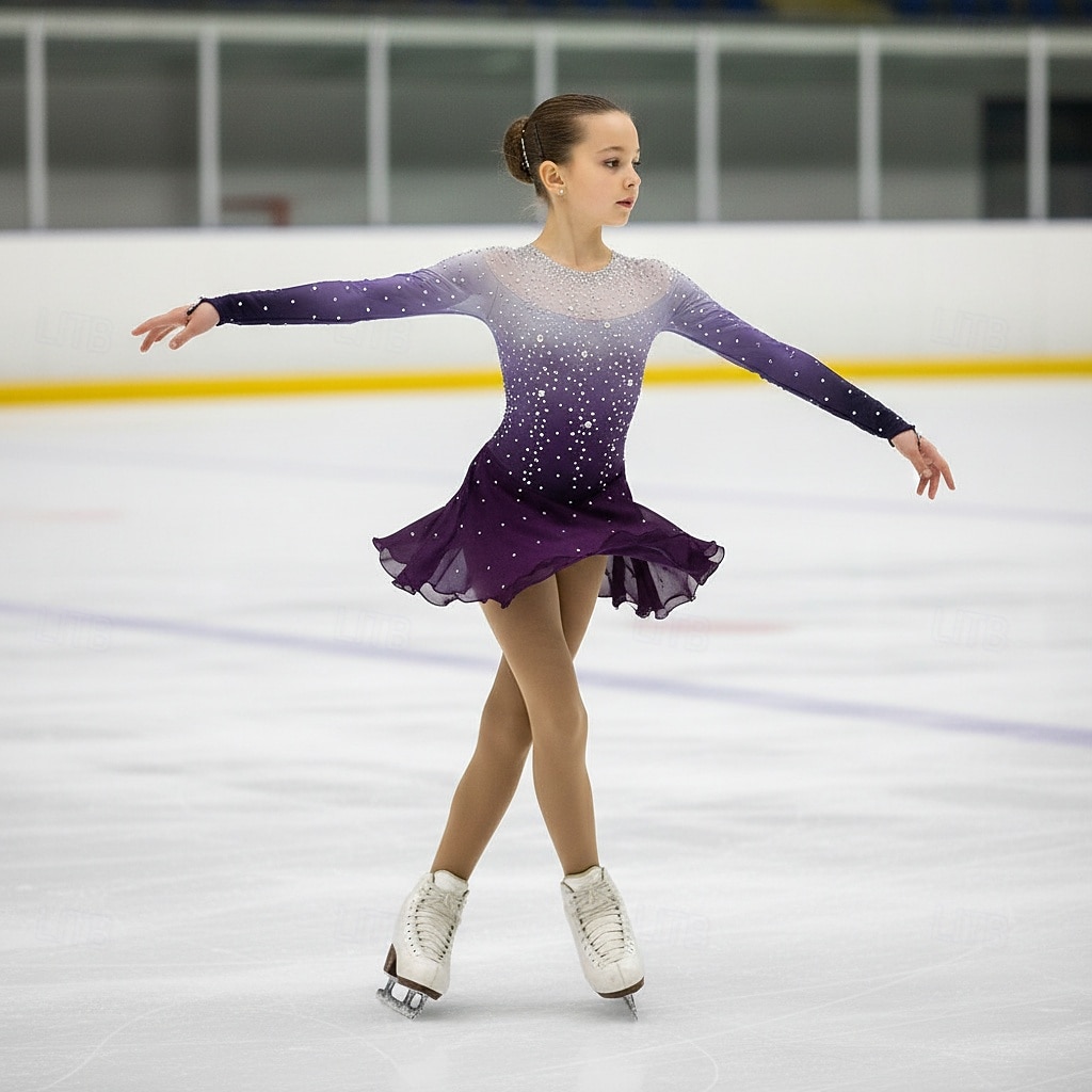 Chaqueta de lana para patinaje artístico Vestido de patinaje artístico Chica Patinaje Sobre Hielo Vestidos Violeta Azul Retazos Costura asimétrica Elástico Entrenamiento Competición Ropa de Patinaje 2026 - $254.89 –P2