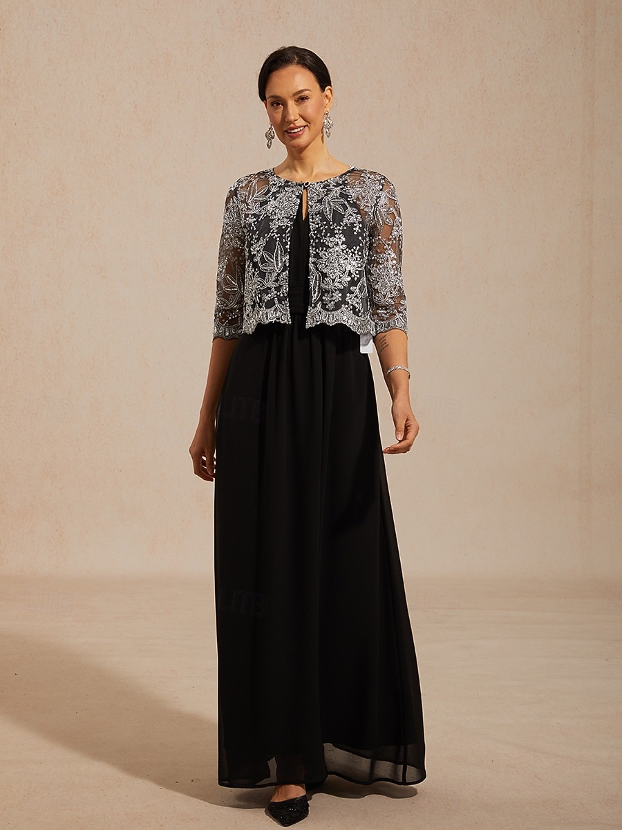 Women's Bolero Jacket Lace up Sequins Embroidered Floral Elegant 3/4 Length Sleeve Crew Neck Regular Tops Wedding Guest Cocktail Attire Black Summer Spring Fall 2026 - $67.99 –P5