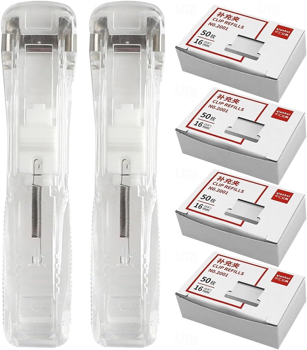 Bærbar permklipsstiftemaskin, påfyllbart stiftemaskinsett for kontoret med 2 bærbare papirklippere og permer og 200 stk. påfyllingsklips for filinnbinding og dokumentinnbinding 2026 - $15.99 –P1