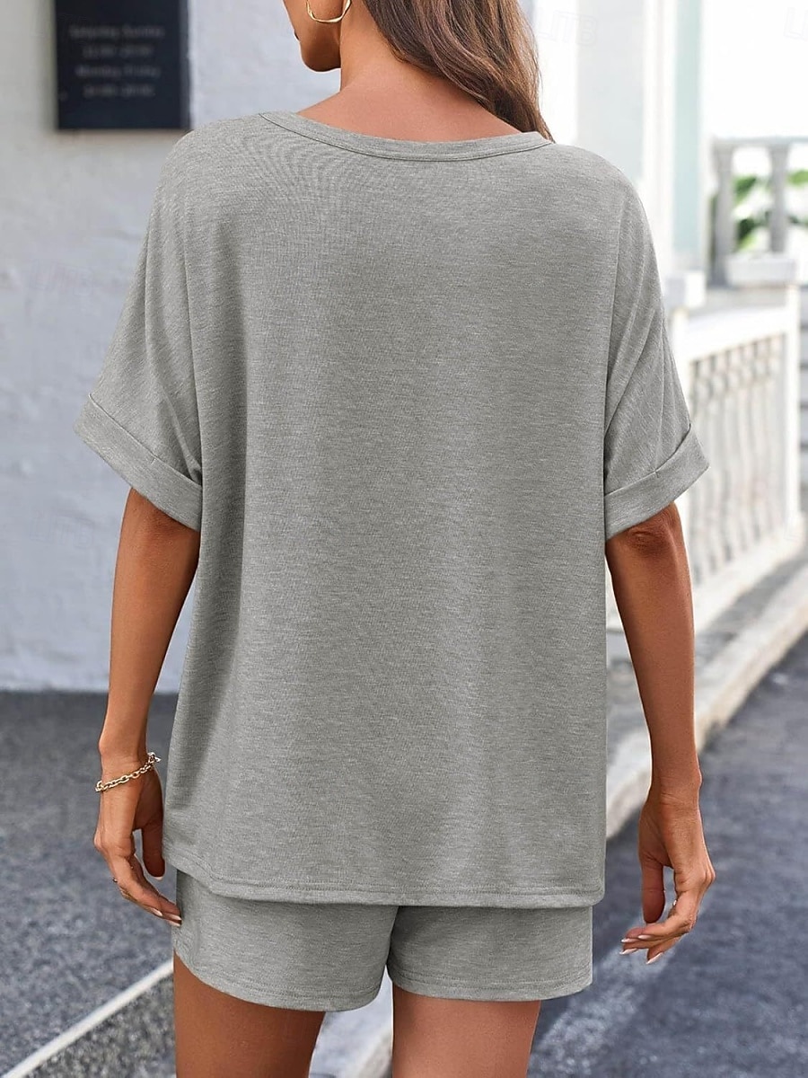 Dam Set med shorts Bolero Top Kortärmad Rund hals Ensfärgat Snörning Mode Streetwear Ledigt Dagligen Utomhus Blå Svart Brun Sommar Lös passning 2026 - $31.99 –P2