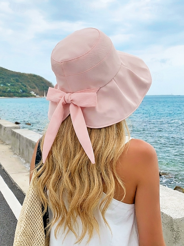 قبعة شمسية نسائية من البوليستر بحافة عريضة مزينة بفيونكة، قابلة للطي لحماية من الأشعة فوق البنفسجية، متوفرة بألوان متعددة، لون أنيق مناسب لعطلة الربيع والارتداء اليومي غير الرسمي 2026 - $11.99 –P5