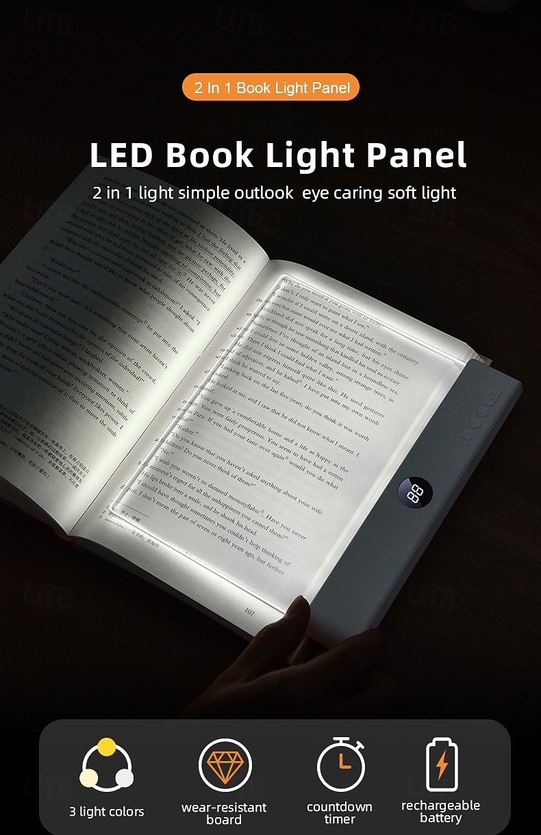 Luminária de leitura LED recarregável, transparente e plana, com 3 cores. &Luzes de leitura com temporizador e intensidade ajustável para leitura noturna, luminária de painel para desenho com de 2026 por $31.99 –P7