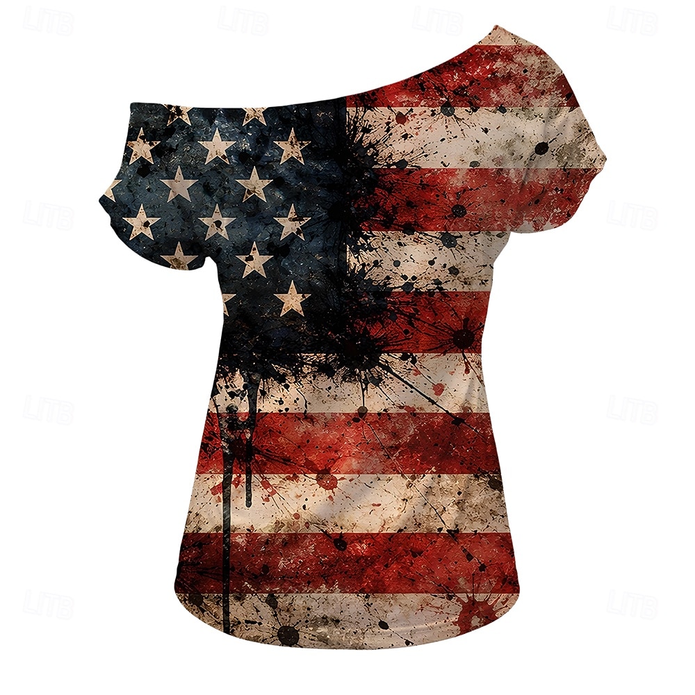 A 250-a aniversare a SUA Retro / vintage Anii 1980 Lungime scurtă Tricou Pe Umăr Mâneci scurte Drapel USA Costume de fancy Pentru femei 4 iulie Ziua Independenței Adulți Tricou 2026 - $18.99 –P4
