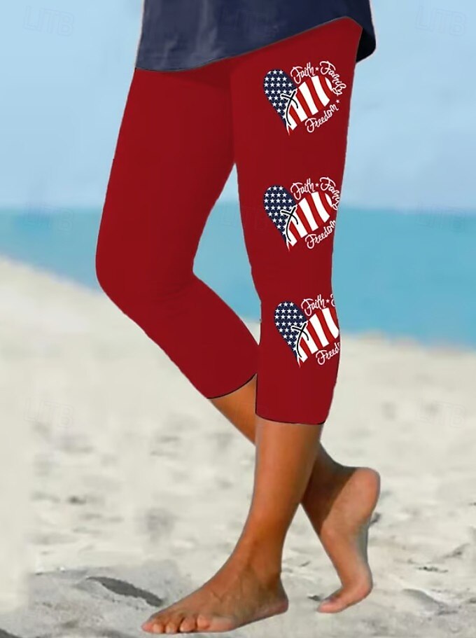 Uavhengighetsdagen Patriotisk Dame Capri Bukser Leggings Ferie Vintage Mote Calf-Lengde MidjeBukser Grafisk Flagg Amerikansk Flagg Utskrift Komfort Myk Pustende Elastisk Casual Daglig Ferie 2026 - $19.99 –P3