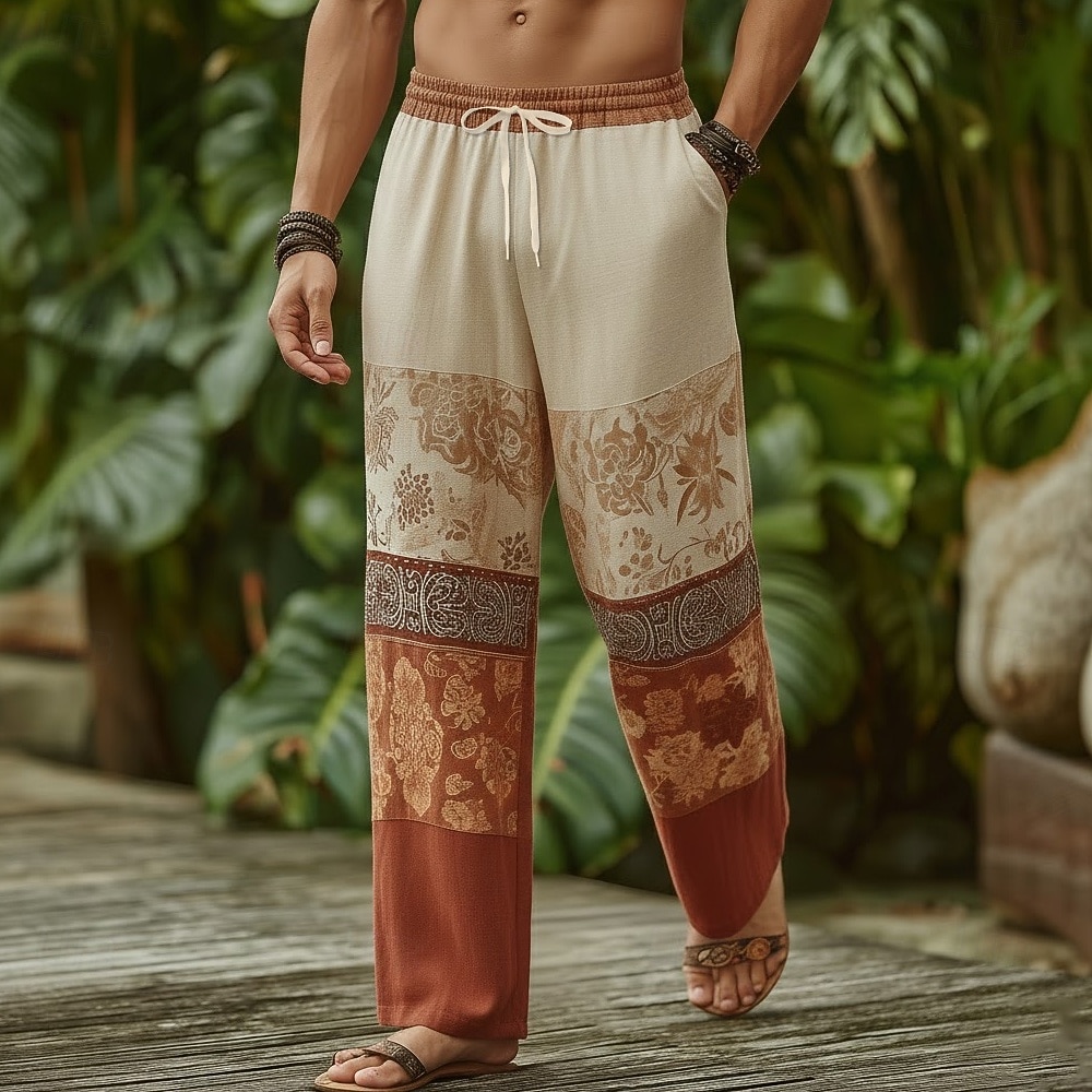 Hombre Estampado Floral Étnico Bloqueo de color Pantalones Pantalones anchos Pantalones casuales Media cintura Boho retro de la vendimia Hogar Exterior Vacaciones Cintura elástica con cordón 2026 - $27.99 –P2