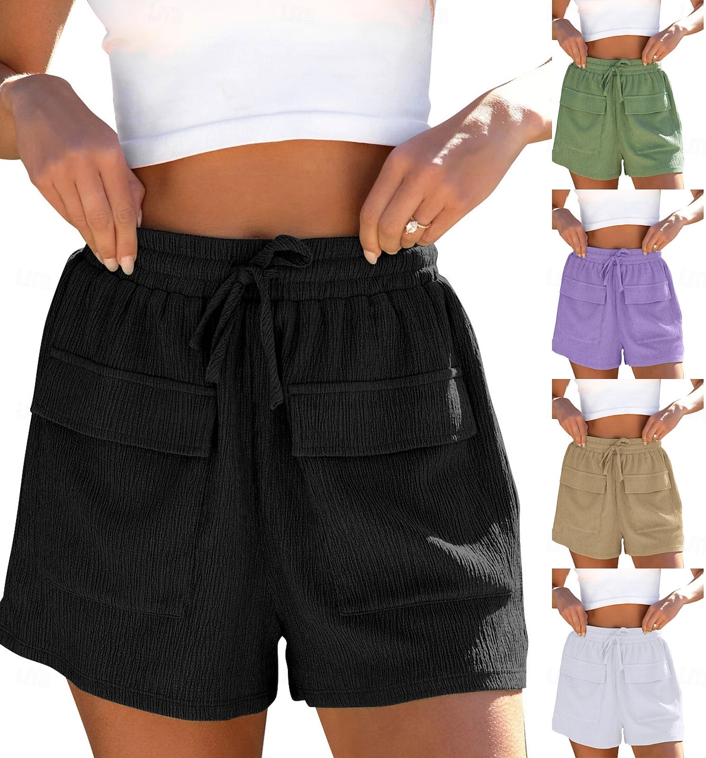 Per donna Pantaloni da tuta Chinos Shorts Vacanza Moda Streetwear Corto Vita Alta Semplice Tasca Fascia Elastica Comodo Comodità Morbido Elasticizzato All'aperto Streetwear Nero Bianco Viola chiaro del 2026 a $25.99 –P1