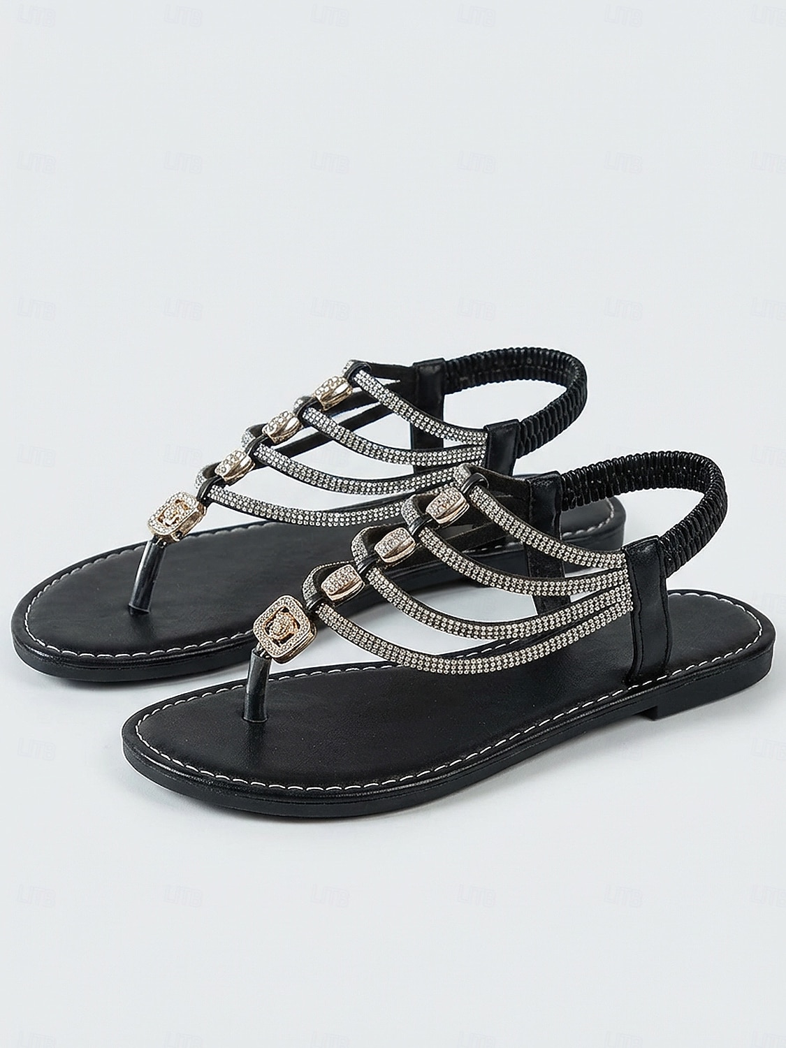 Sandales plates noires à brides strass pour femmes – sandales gladiateur scintillantes idéales pour les vacances sur les îles, les croisières et les séjours en station balnéaire tropicale. de 2026 ? $19.99 –P4
