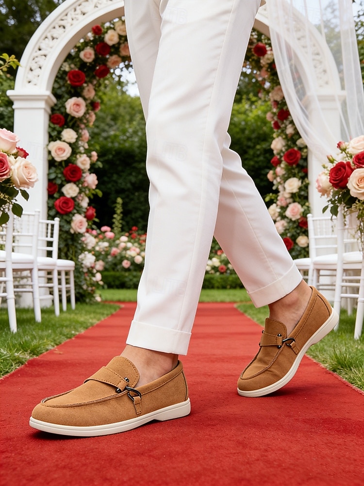 Mocasini bej pentru bărbați, fără mâneci, design elegant cu talpă amortizată, stil formal confortabil pentru nunți în grădină, petreceri și ocazii speciale 2026 - $42.99 –P2