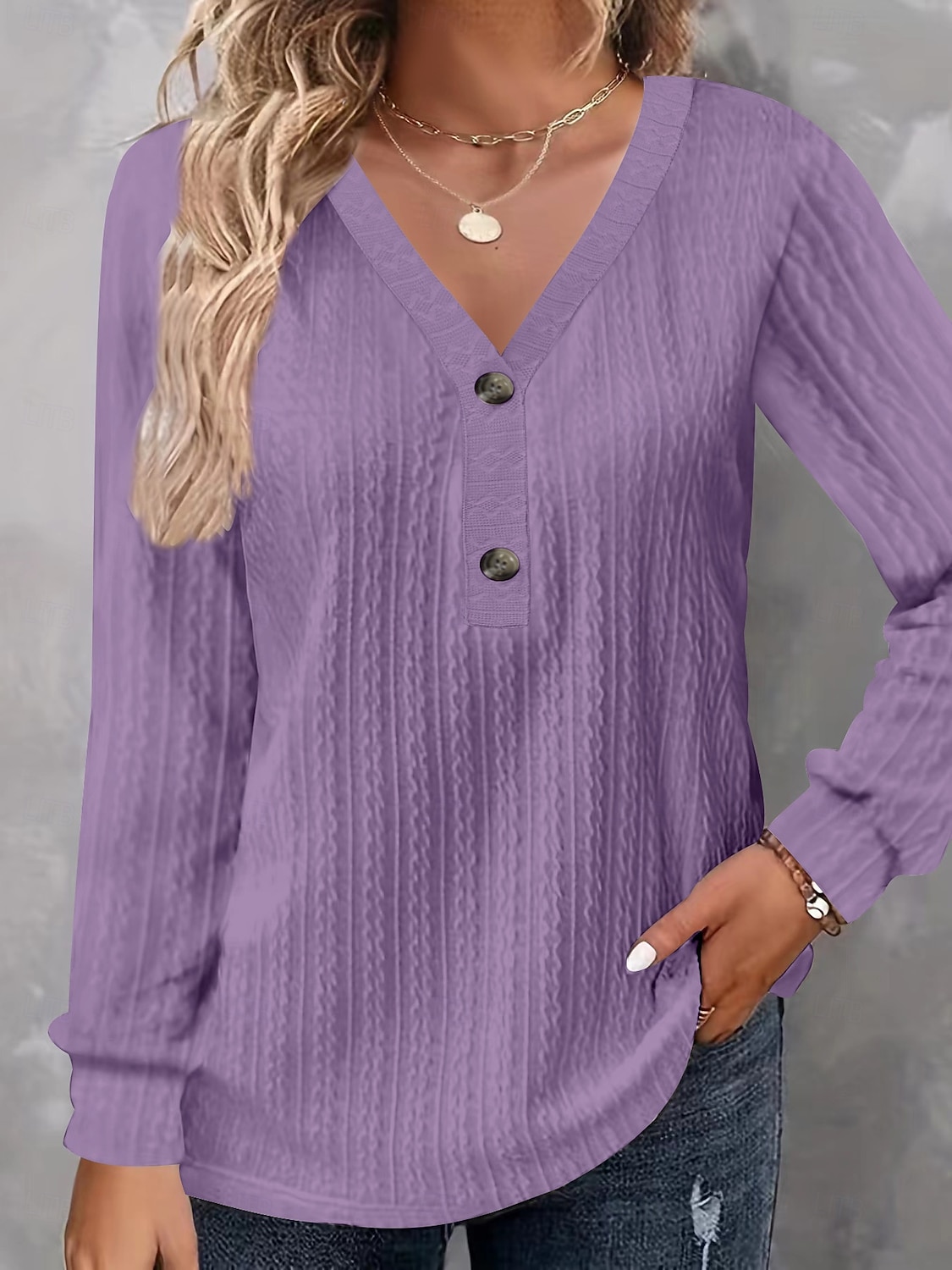 Women's Tunic Popover Shirt Casual Shirt Blouse Buttons Solid Color Vacation Vintage Stylish Long Sleeve V Neck Regular Tops Daily Outdoor Holiday Blue Black White Red Purple Spring Fall 2026 - $27.99 –P5