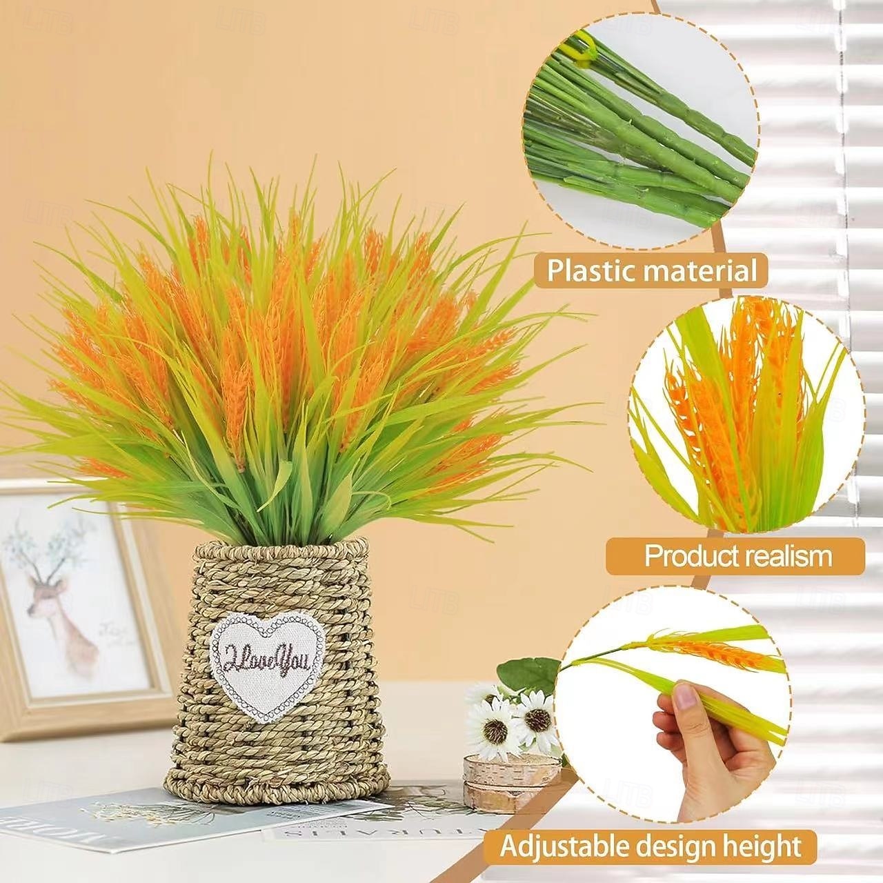15 tulpini artificiale de grâu, spice de orez artificiale, mănunchi mare de grâu din plastic pentru decor interior și exterior, afișaj tip casă de la țară, scenă &recuzită de dans 2026 - $26.99 –P4