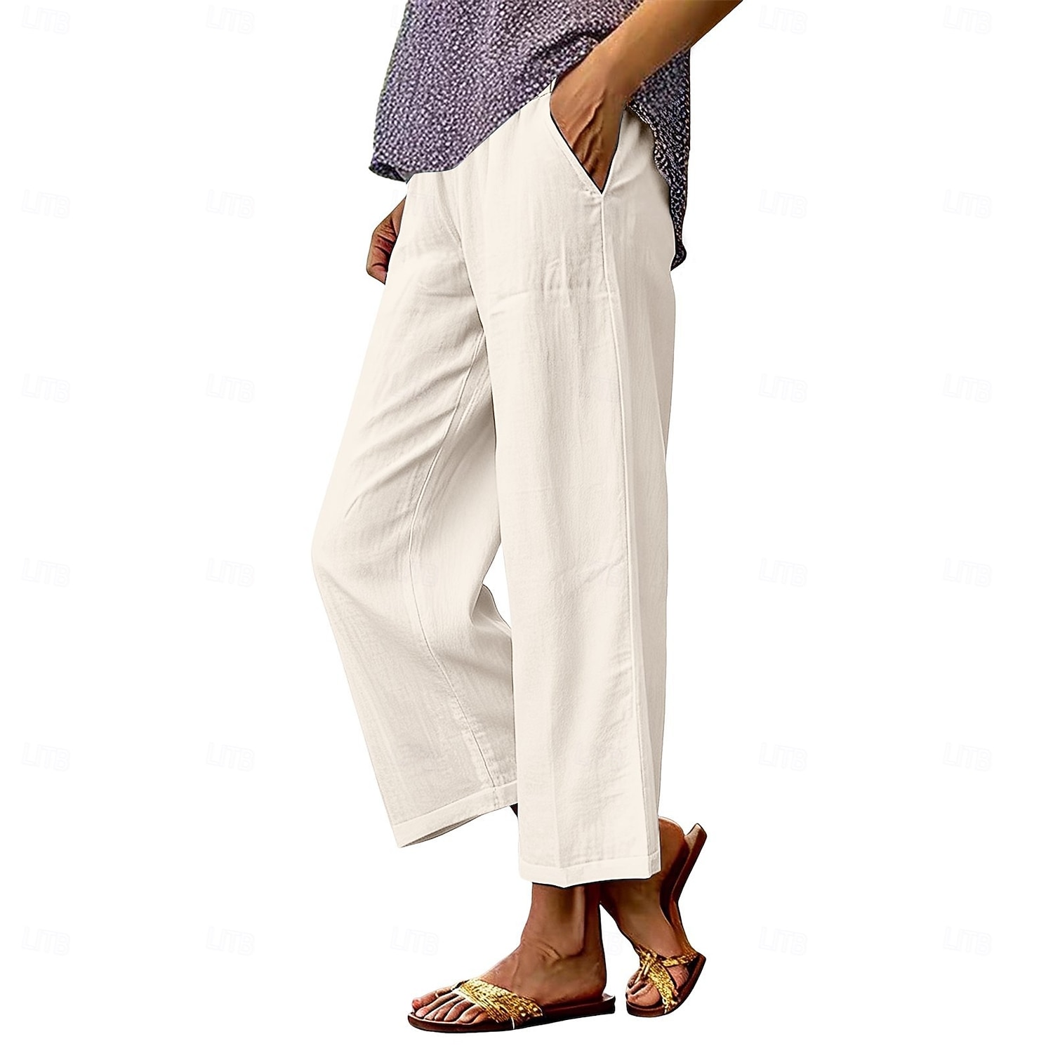 Per donna Gamba larga Pantaloni Pantaloni casual Vacanza Moda Streetwear Lunghezza intera Vita Alta Semplice Tasca Elastico in vita Confortevole Traspirante Inelastico Quotidiano Vacanza Streetwear del 2026 a $10.49 –P15