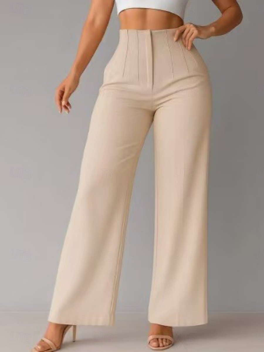 Mulheres Perna larga chinês Elegante Moda Roupa de rua Comprimento total Cintura Alta Tecido Confortável Macio Micro-Elástica Ao ar livre Escritório Rua Azul Preto Branco Marron Primavera Outono de 2026 por $36.99 –P11